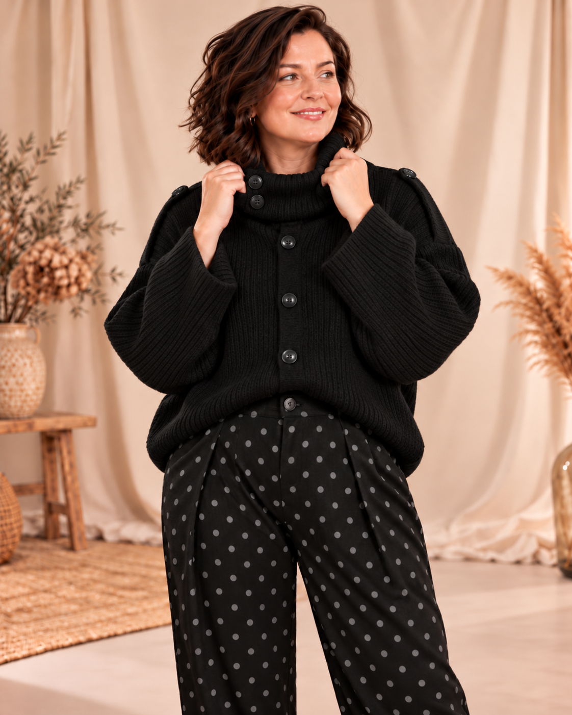 GINGER - CARDIGAN OVERSIZE NOIR JUSQU'A LA TAILLE 54