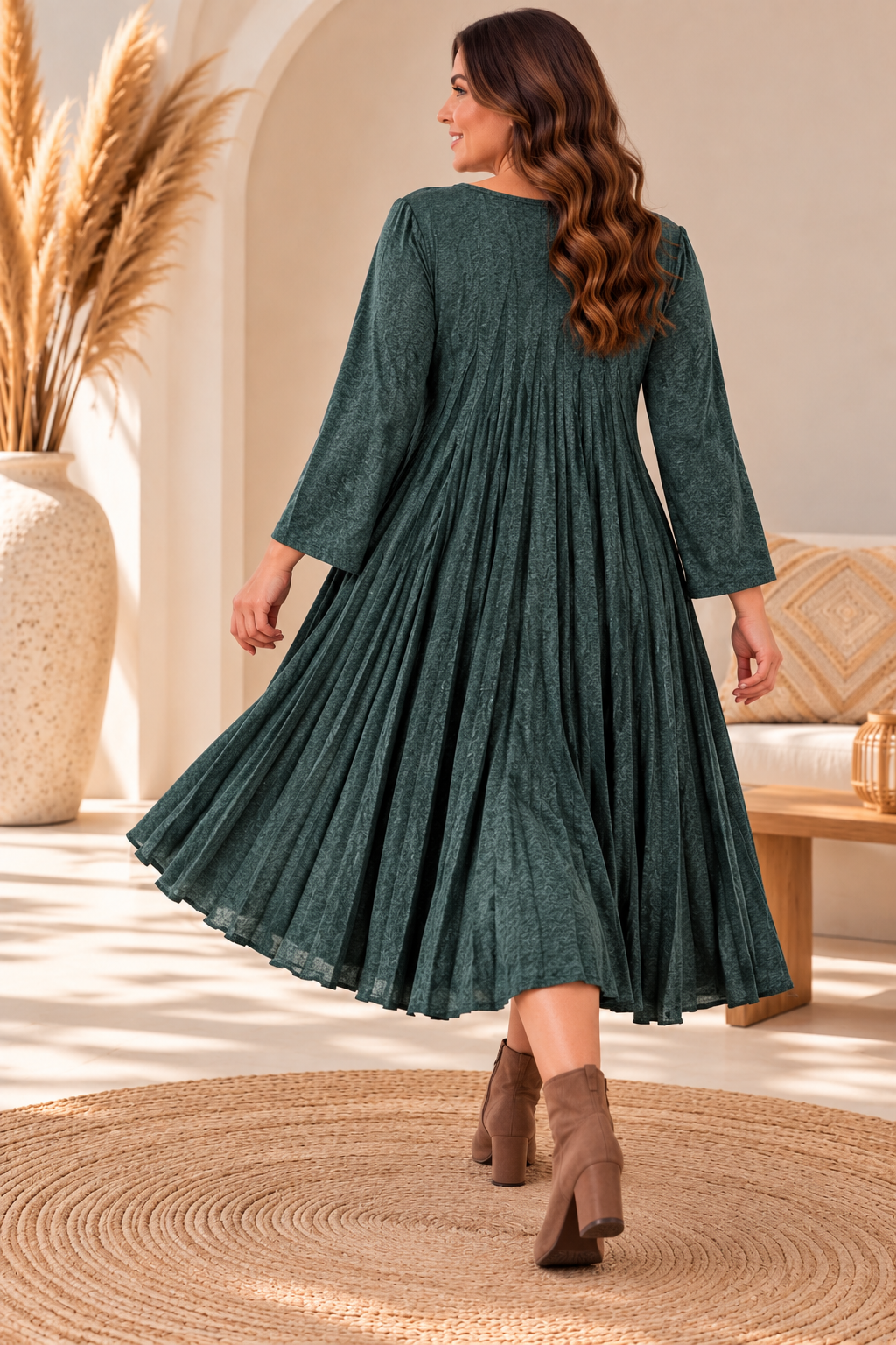 CANDICE - ROBE VERTE PLISSEE JUSQU'A LA TAILLE 54