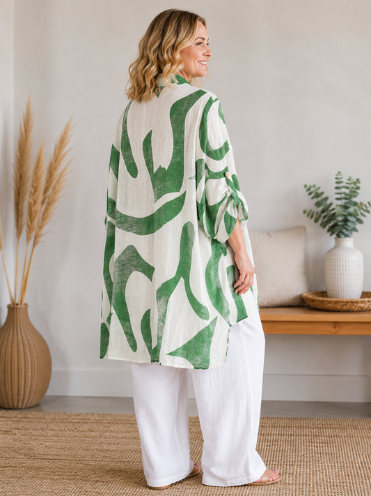 DELPHINE - CHEMISE MOTIF VERT JUSQU'A LA TAILLE 58
