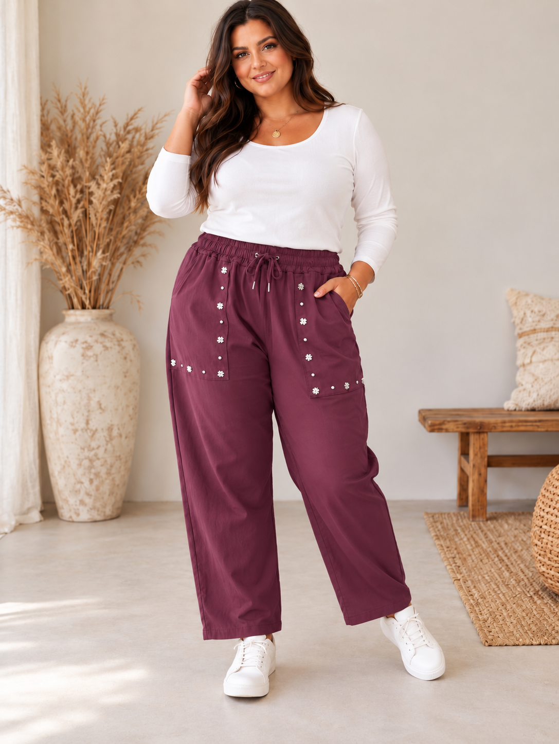 PAULIN - PANTALON SPORTSWEAR BORDEAUX POCHES AVEC CLOUS TAILLE 46 A 52
