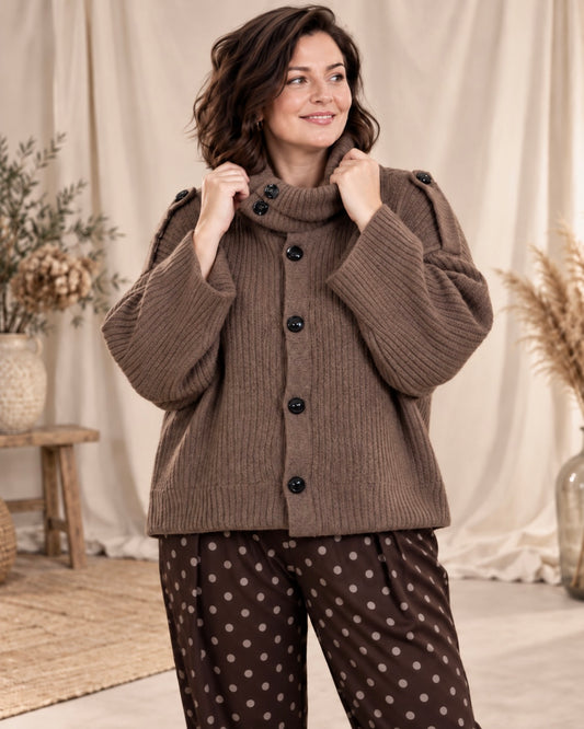 GINGER - CARDIGAN OVERSIZE MARRON JUSQU'A LA TAILLE 54
