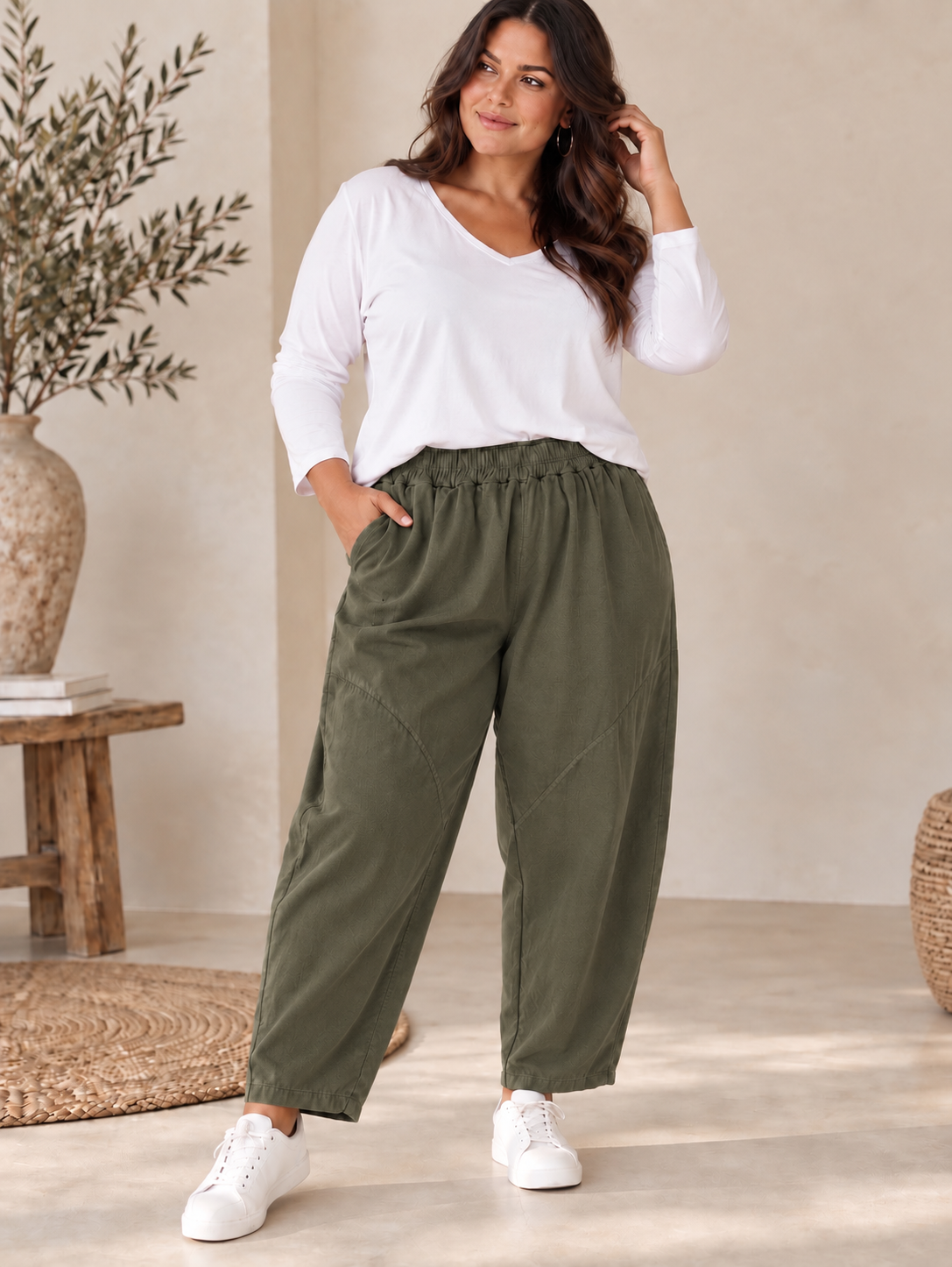 GALDINO - PANTALON KAKI EN VELOURS MILLERAIE JUSQU'A LA TAILLE 50/52