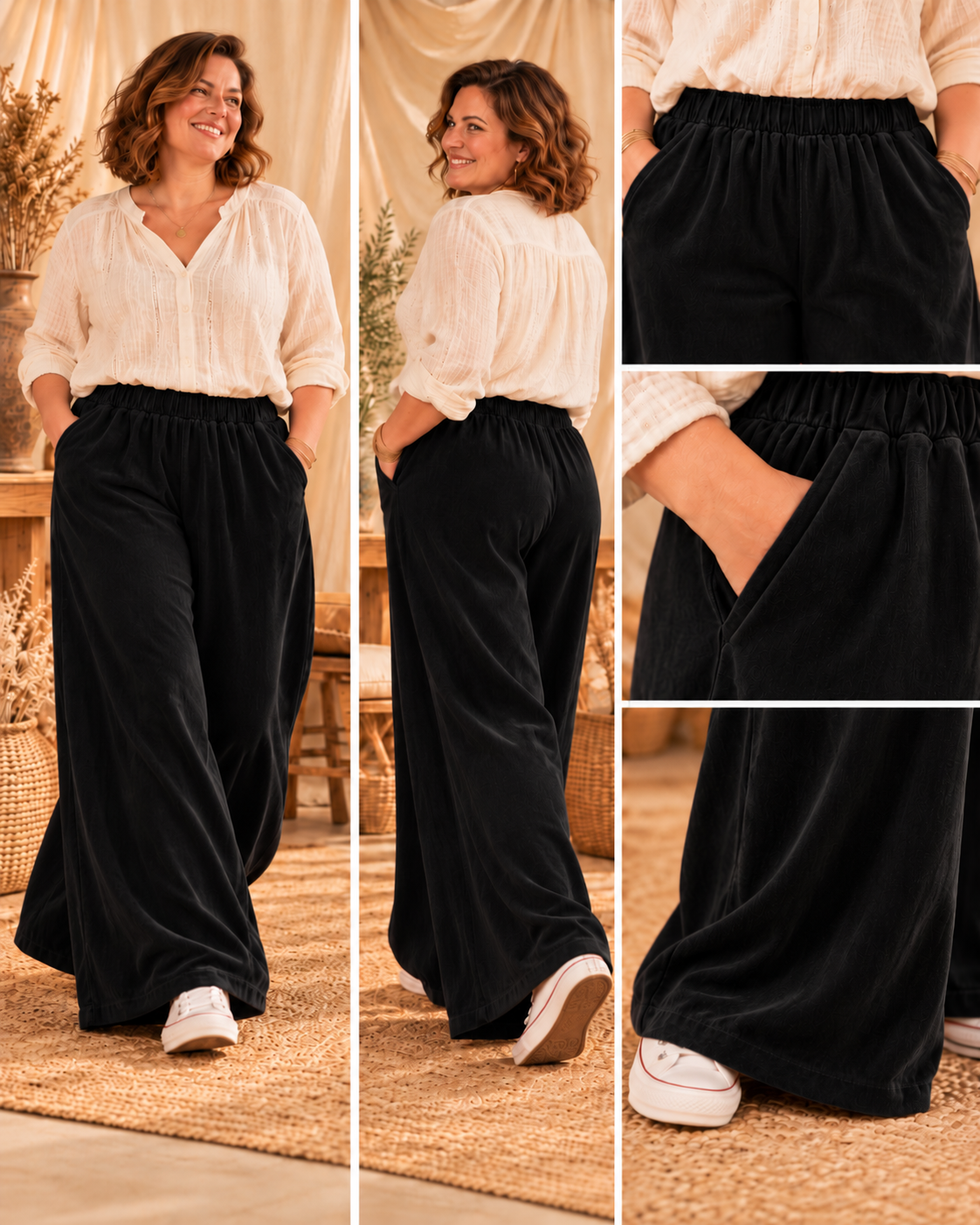 LUKA - PANTALON AMPLE NOIR TAILLE 50 A 56/58