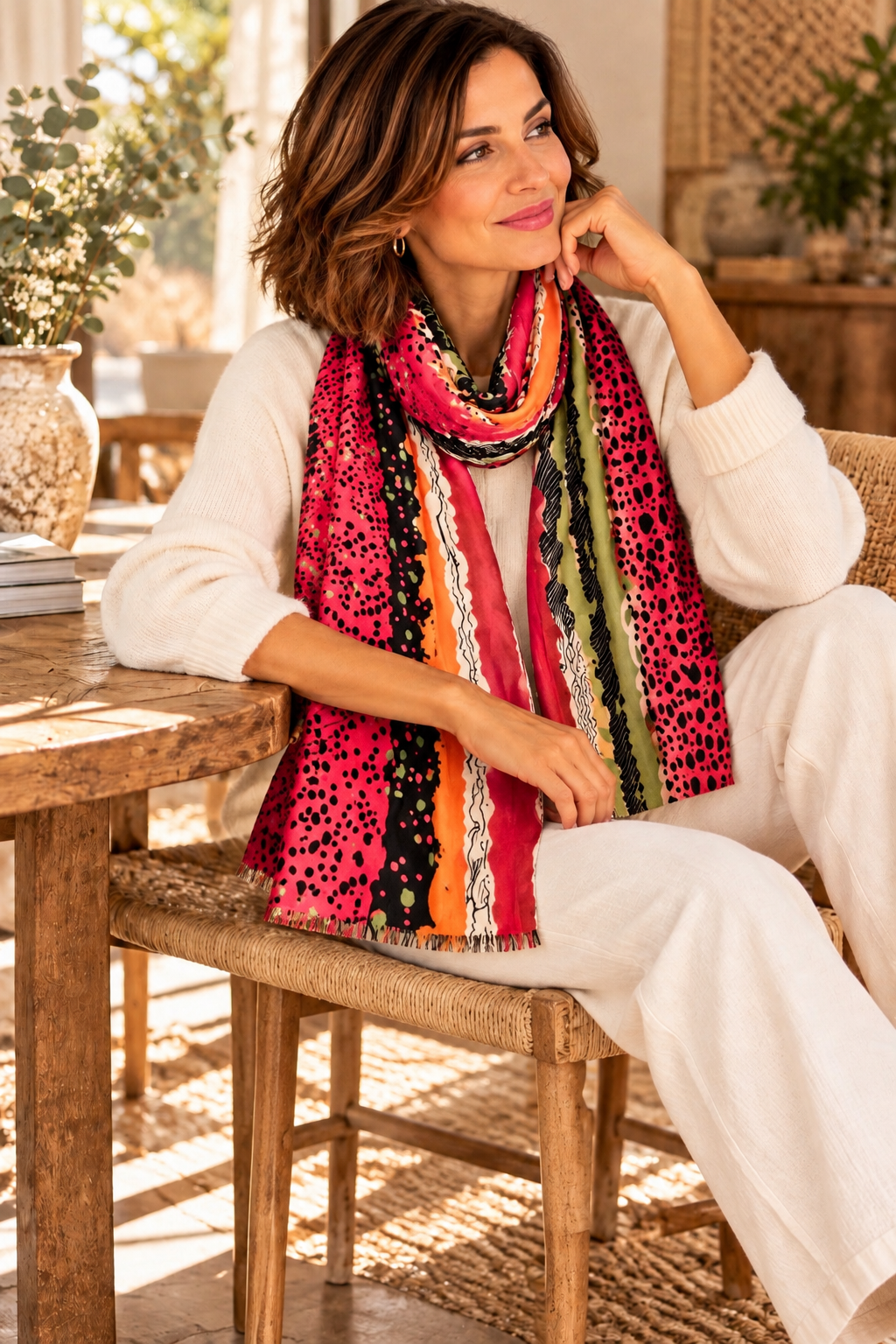 CELINE - ECHARPE FUCHSIA A MOTIF
