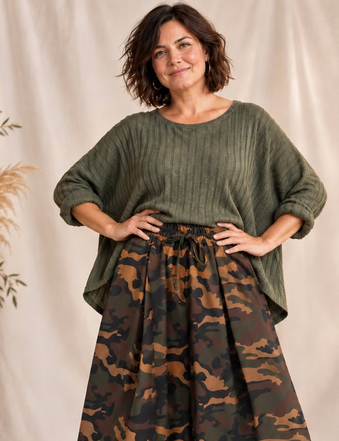 SAMANTHA - PANTALON JUPE CULOTTE CAMOUFLAGE JUSQU'A LA TAILLE 48