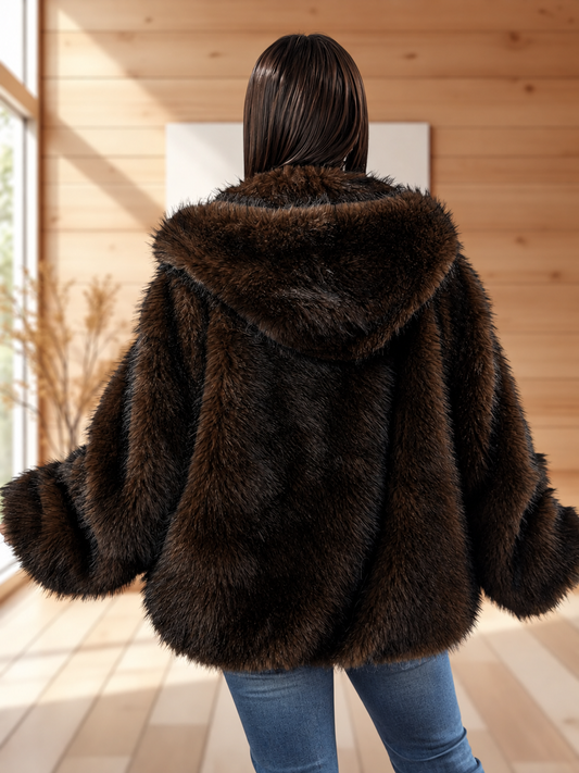AVORIAZ - VESTE MARRON OVERSIZE EN FAUSSE FOURRURE JUSQU'A LA TAILLE 50