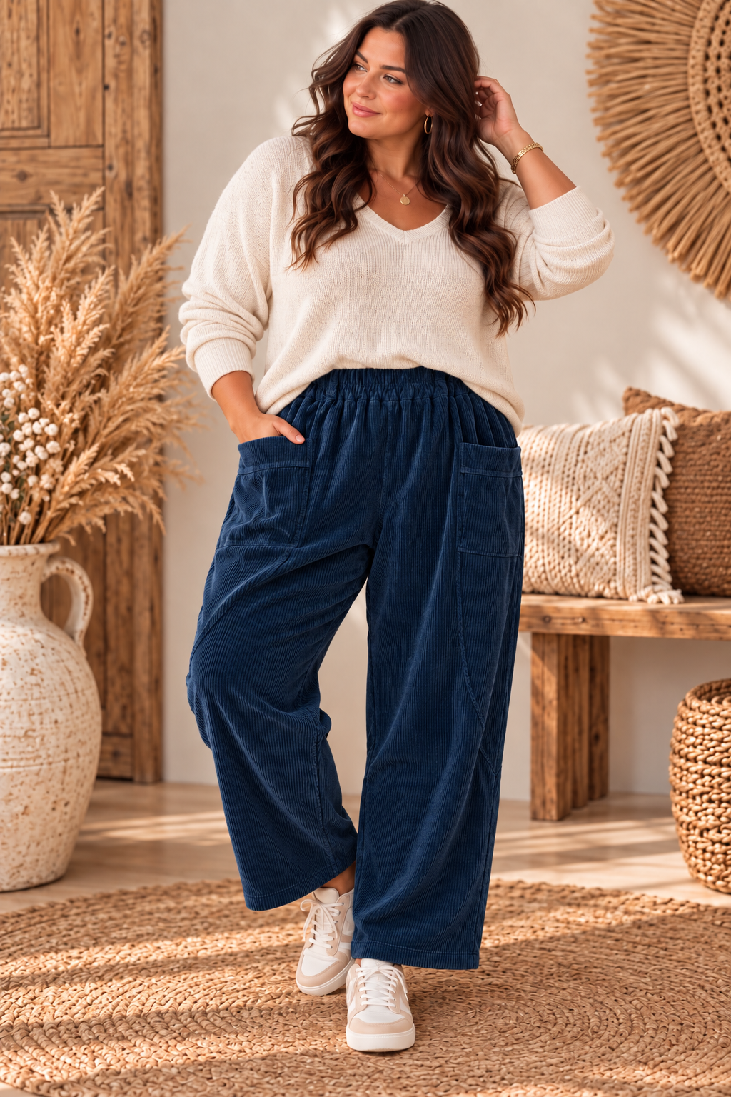 DANITO - PANTALON MARINE EN VELOURS JUSQU'A LA TAILLE 52/54