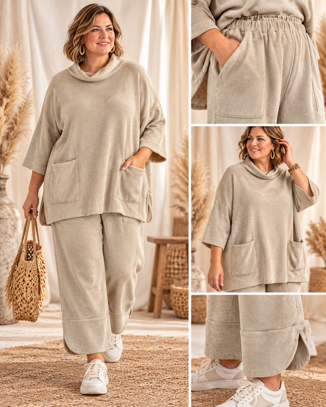 UMBERTO - ENSEMBLE BEIGE EN VELOURS TAILLE 48 A 56