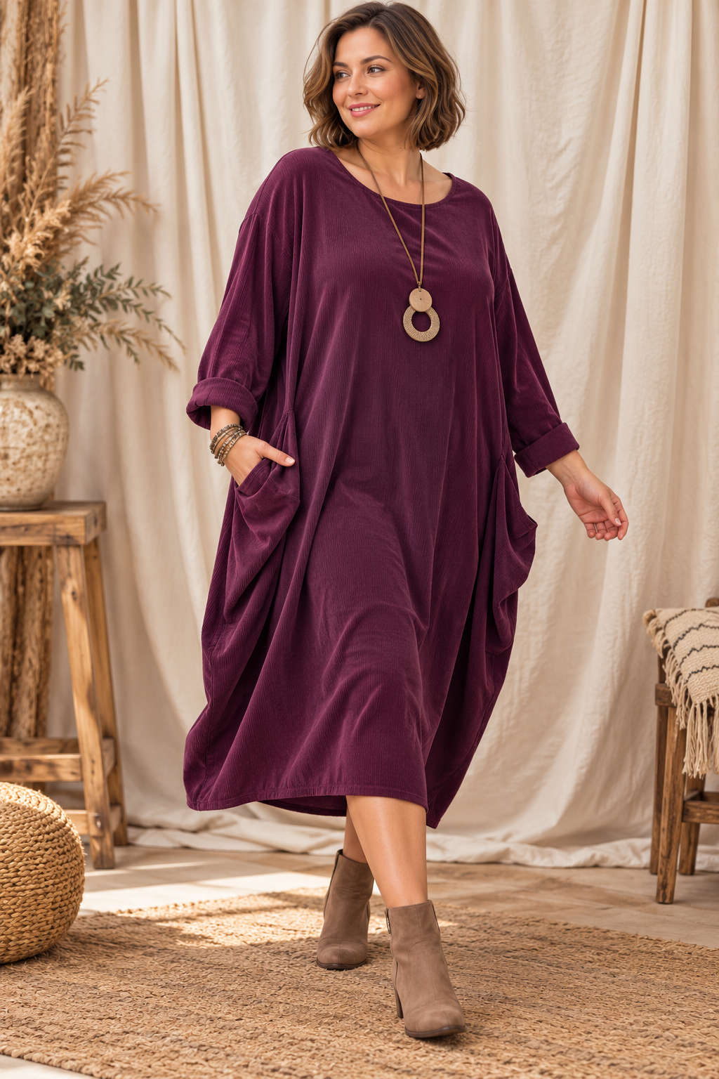 CAMILLE - ROBE BORDEAUX EN VELOURS MILLERAIE JUSQU'A LA TAILLE 54