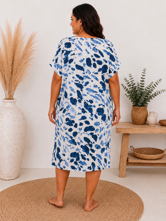 BICHETTE - ROBE A MOTIF BLEU JUSQU'A LA TAILLE 54