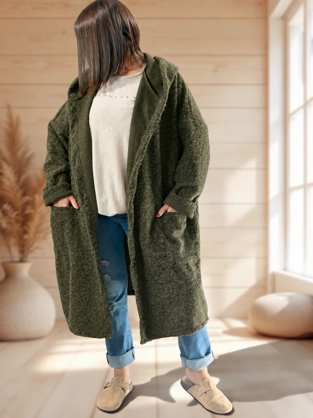 ANGELO - MANTEAU KAKI A CAPUCHE JUSQU'A LA TAILLE 48/50 A 56