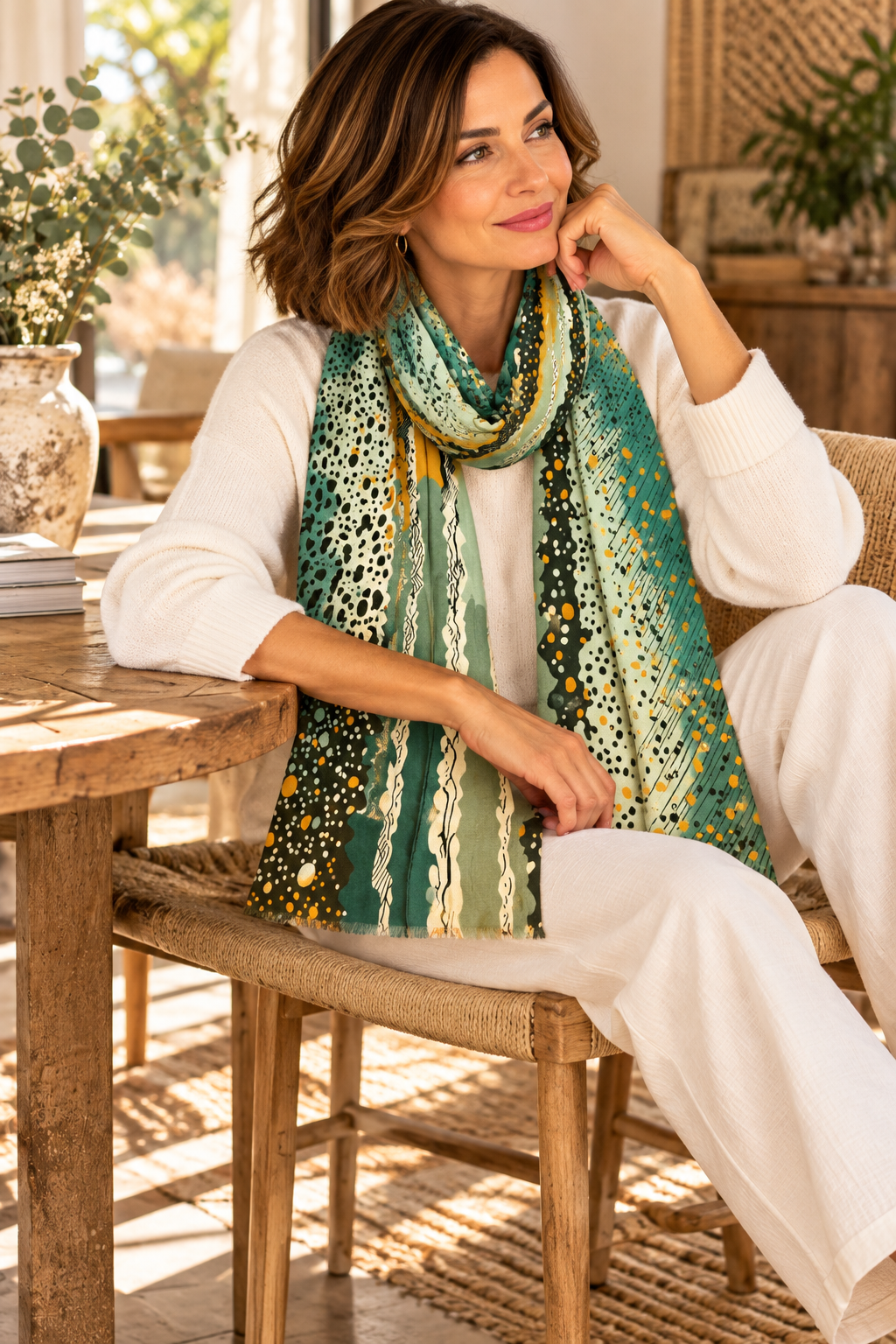 CELINE - ECHARPE VERTE A MOTIF