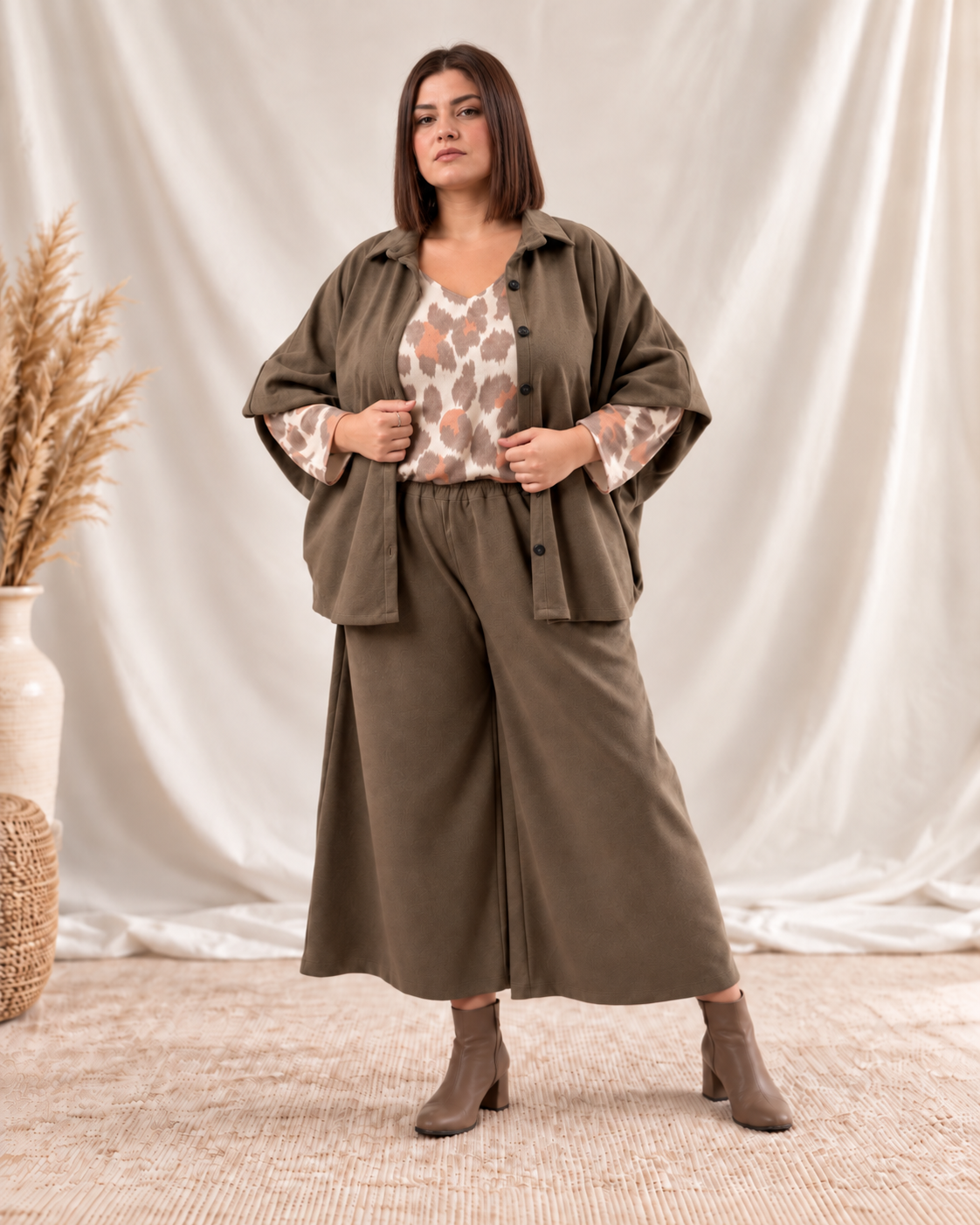 MARILOU - PANTALON JUPE CULOTTE MARRON JUSQU'A LA TAILLE 52