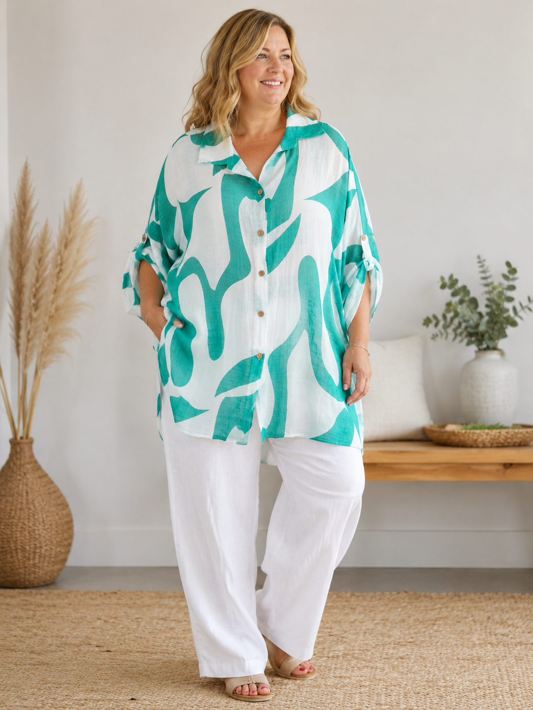 DELPHINE - CHEMISE MOTIF LAGON JUSQU'A LA TAILLE 58