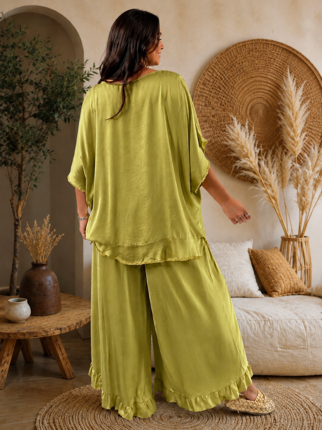 LEXIE - ENSEMBLE TUNIQUE ET PANTALON VERT JUSQU'A LA TAILLE 54
