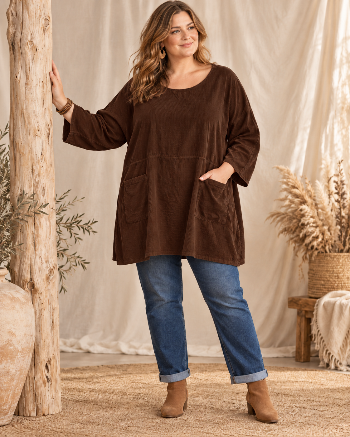 CROISETTE - TUNIQUE MARRON EN VELOURS MILLERAIE JUSQU'A LA TAILLE 54