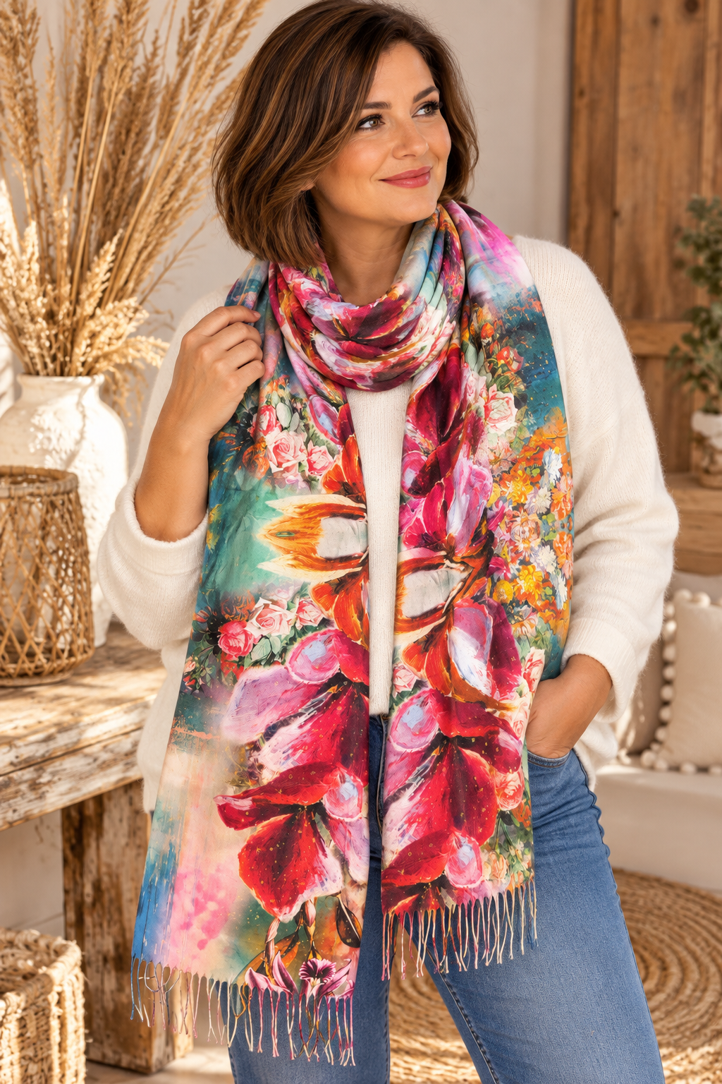 PIVOINE - ECHARPE MULTICOLORE A FLEUR