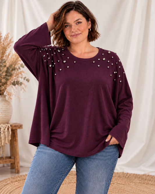 TERRY - PULL RAISIN EN MAILLE AVEC CLOUS JUSQU'A LA TAILLE 54/56