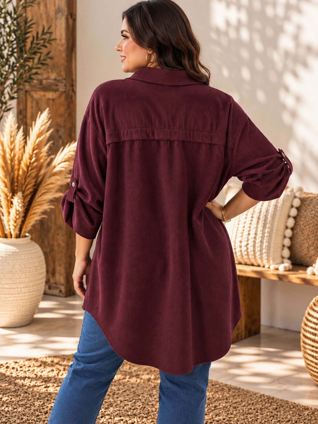 DORIS - CHEMISE OVERSIZE PRUNE EN VELOURS JUSQU'A LA TAILLE 58