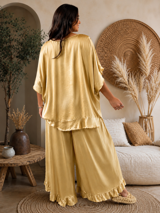 LEXIE - ENSEMBLE TUNIQUE ET PANTALON CAMEL JUSQU'A LA TAILLE 54