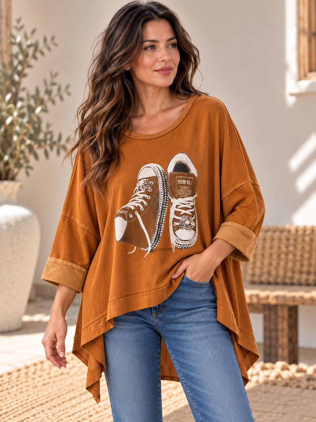 JULIUS - SWEAT OVERSIZE ROUX A MOTIF BASKETS JUSQU'A LA TAILLE 60