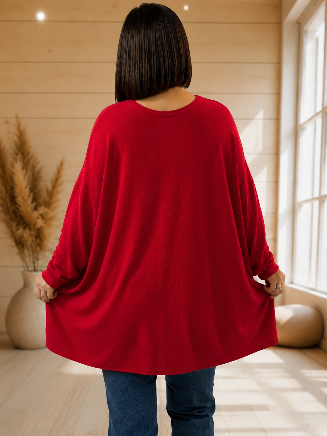CAPRIO - PULL ROUGE EN MAILLE FLUIDE JUSQU'A LA TAILLE 54