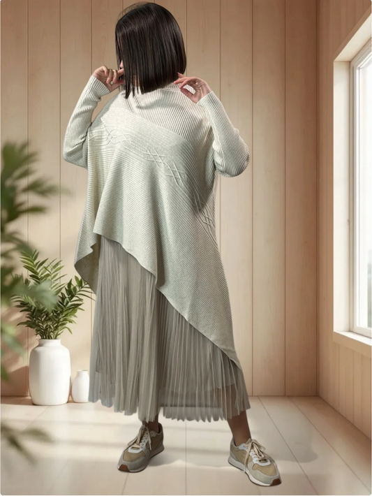 ALICE- PULL BLANC CASSE ASYMETRIQUE JUSQU'A LA TAILLE 50/52