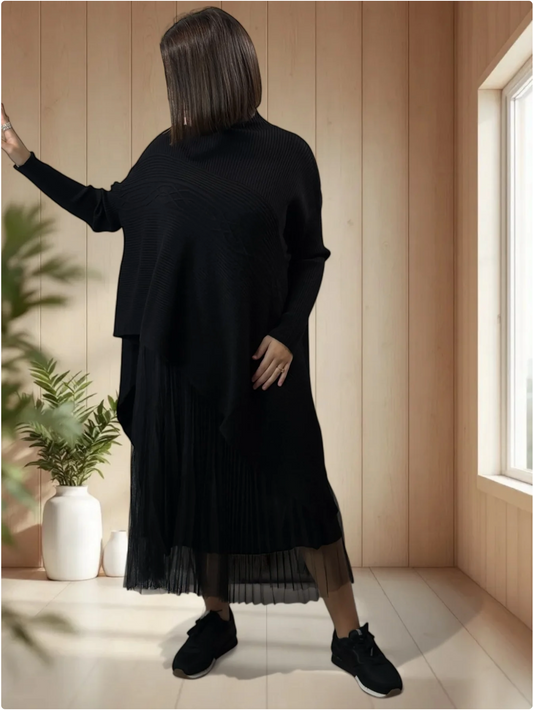 ALICE- PULL NOIR ASYMETRIQUE JUSQU'A LA TAILLE 50/52