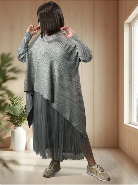 ALICE- PULL GRIS ASYMETRIQUE JUSQU'A LA TAILLE 50/52
