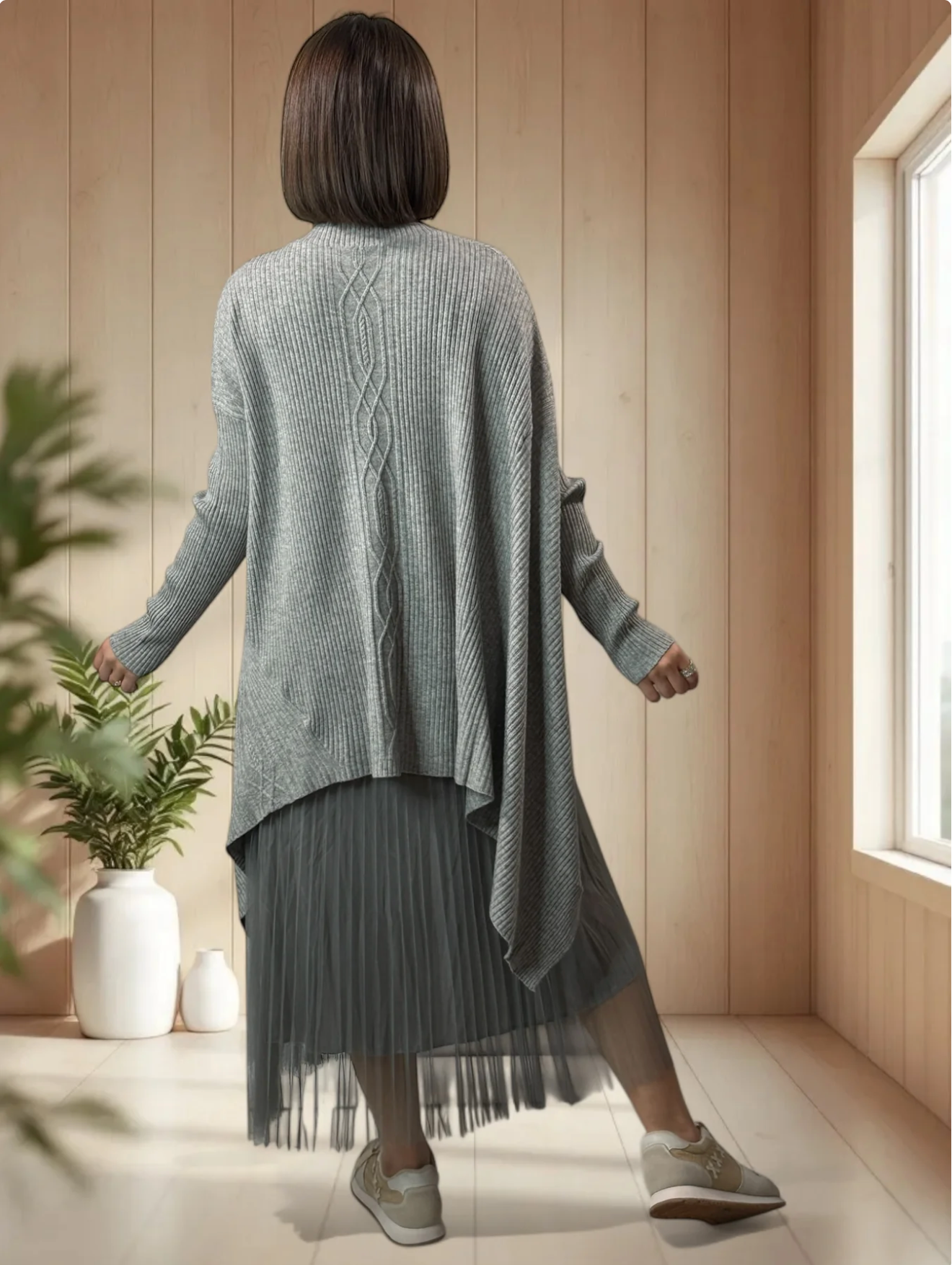 ALICE- PULL GRIS ASYMETRIQUE JUSQU'A LA TAILLE 50/52