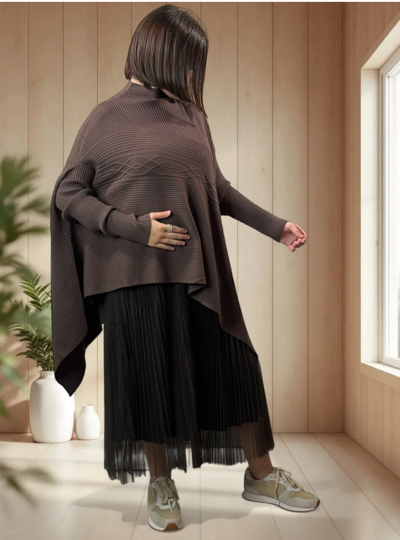 ALICE- PULL MARRON ASYMETRIQUE JUSQU'A LA TAILLE 50/52