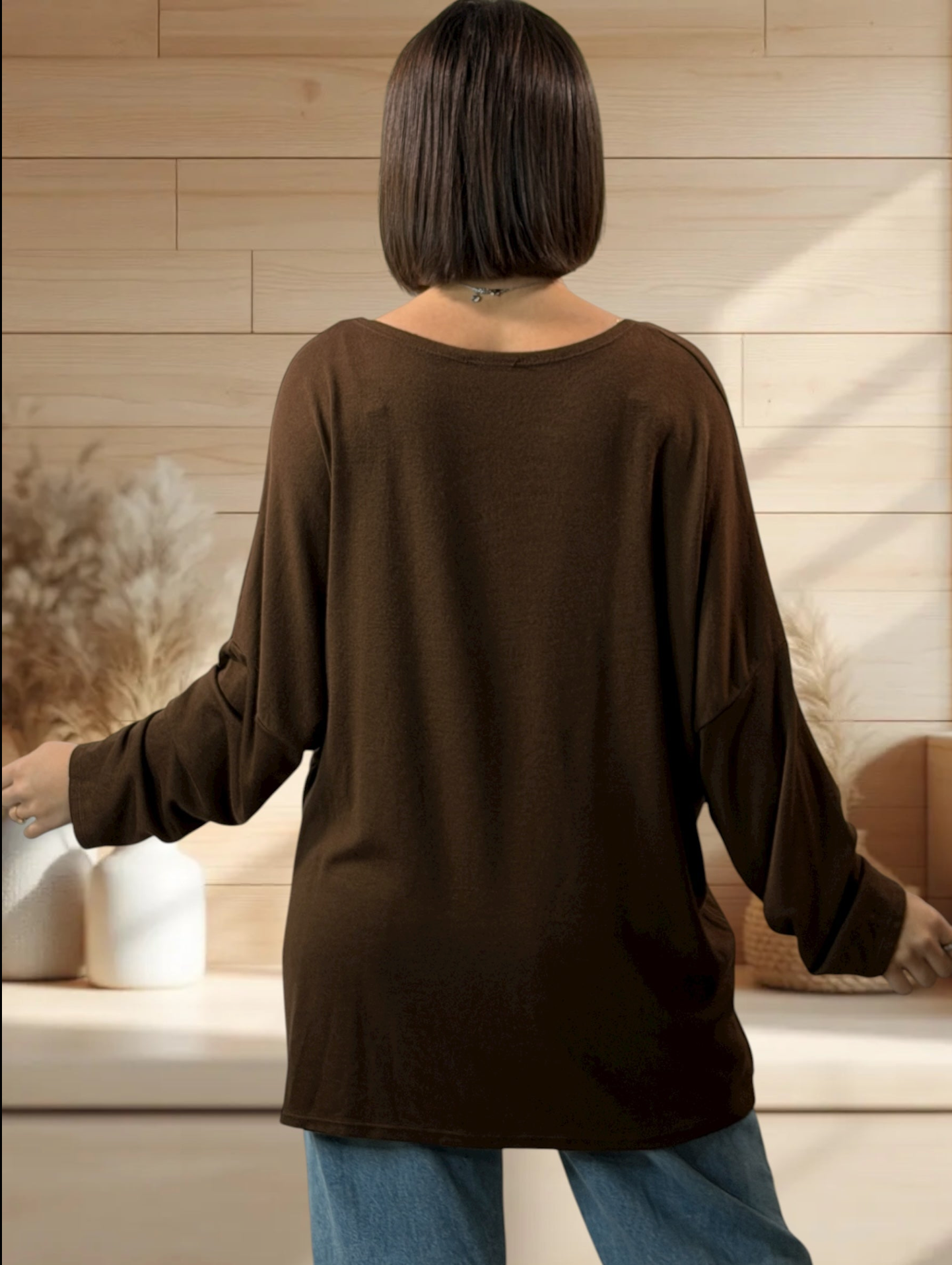 CIAO - PULL MARRON EN MAILLE FLUIDE JUSQU'A LA TAILLE 54/56