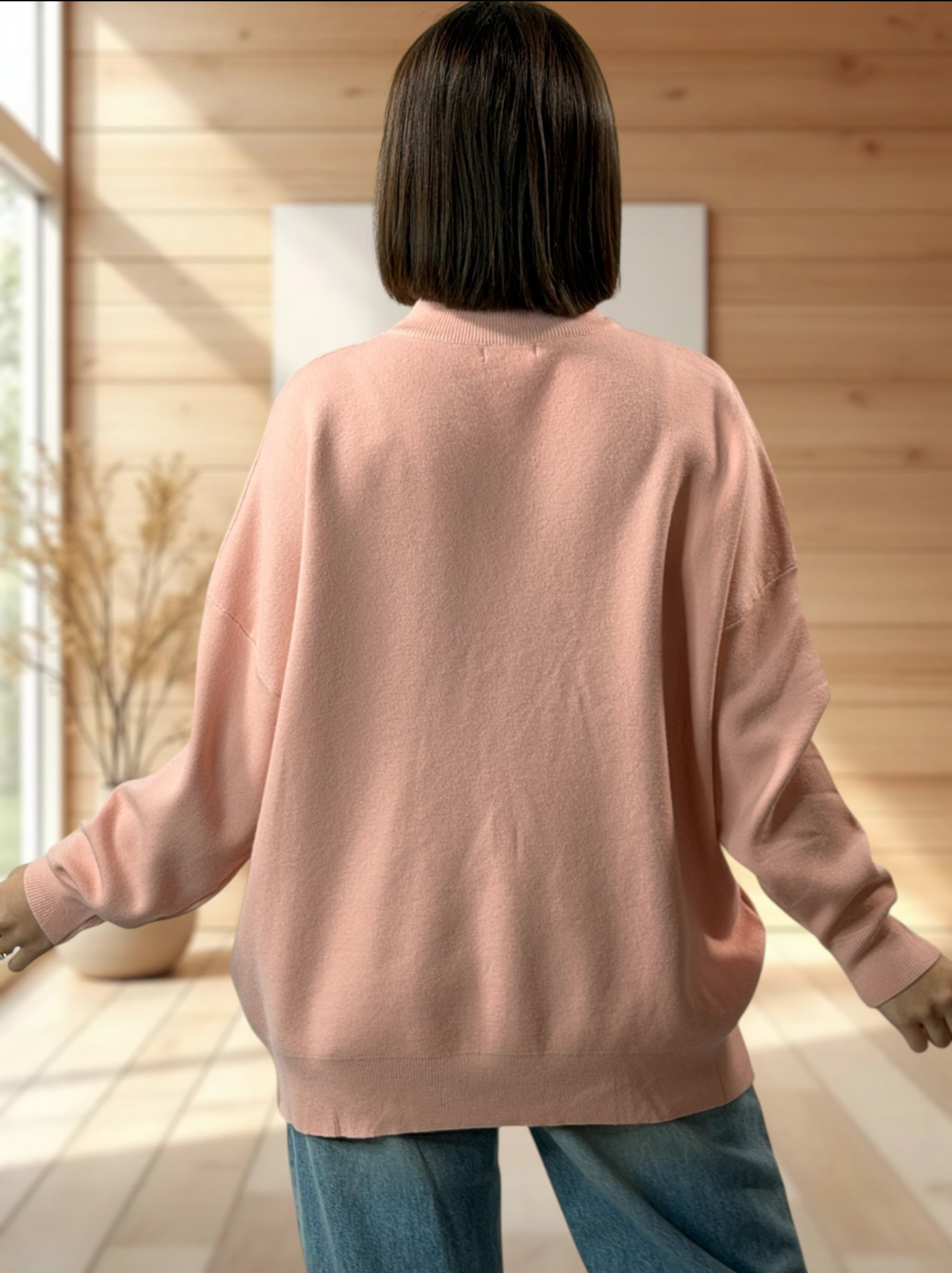 BERENICE - PULL ROSE AVEC PERLE JUSQU'A LA TAILLE 50/52