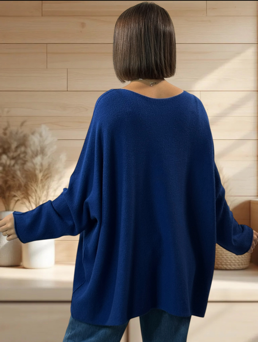 LARA - PULL OVERSIZE BLEU IMPERIAL JUSQU'A LA TAILLE 54