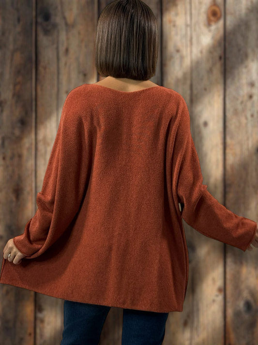 LARA - PULL OVERSIZE ROUX JUSQU'A LA TAILLE 54