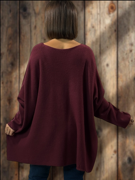 LARA - PULL OVERSIZE BORDEAUX JUSQU'A LA TAILLE 54