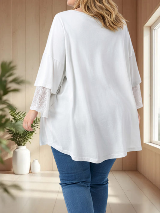 AMORE - TEE-SHIRT BLANC MANCHES EN DENTELLE JUSQU'A LA TAILLE 54
