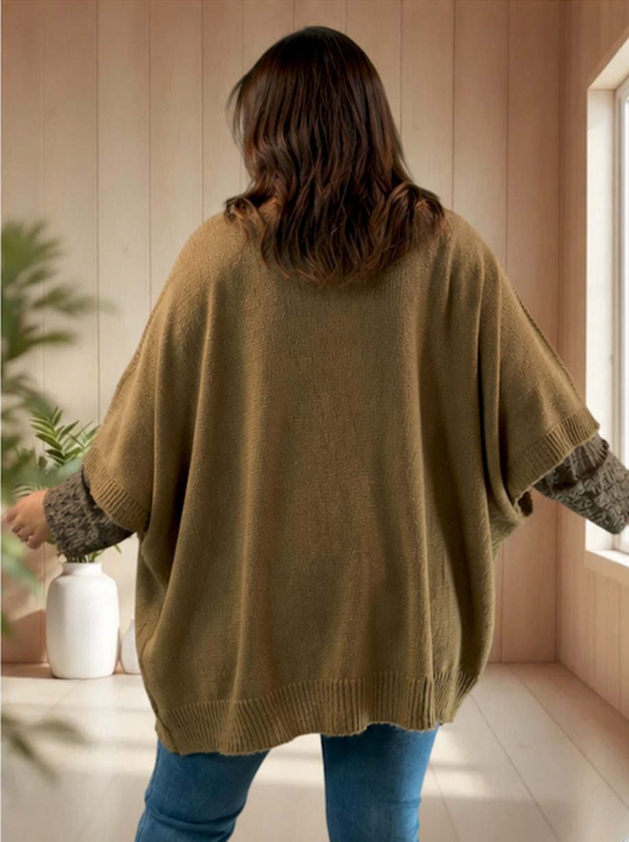BIANCA - GILET OVERSIZE CAMEL JUSQU'A LA TAILLE 60