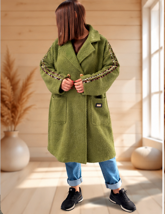 CLARICE - MANTEAU VERT A BOUCLETTE JUSQU'A LA TAILLE 48/50 A 56
