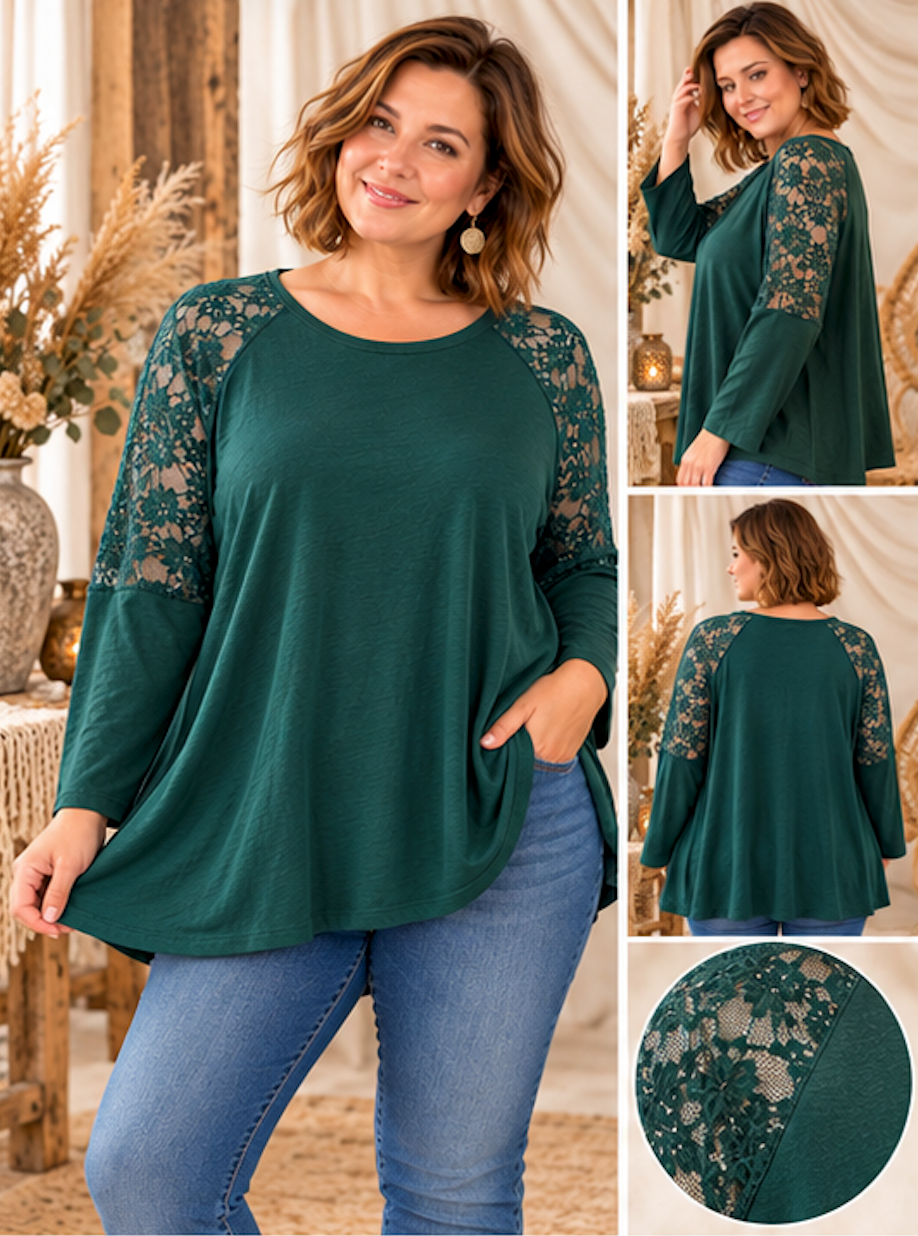VICKY - TOP VERT AVEC DENTELLE TAILLE 48 A 54/56