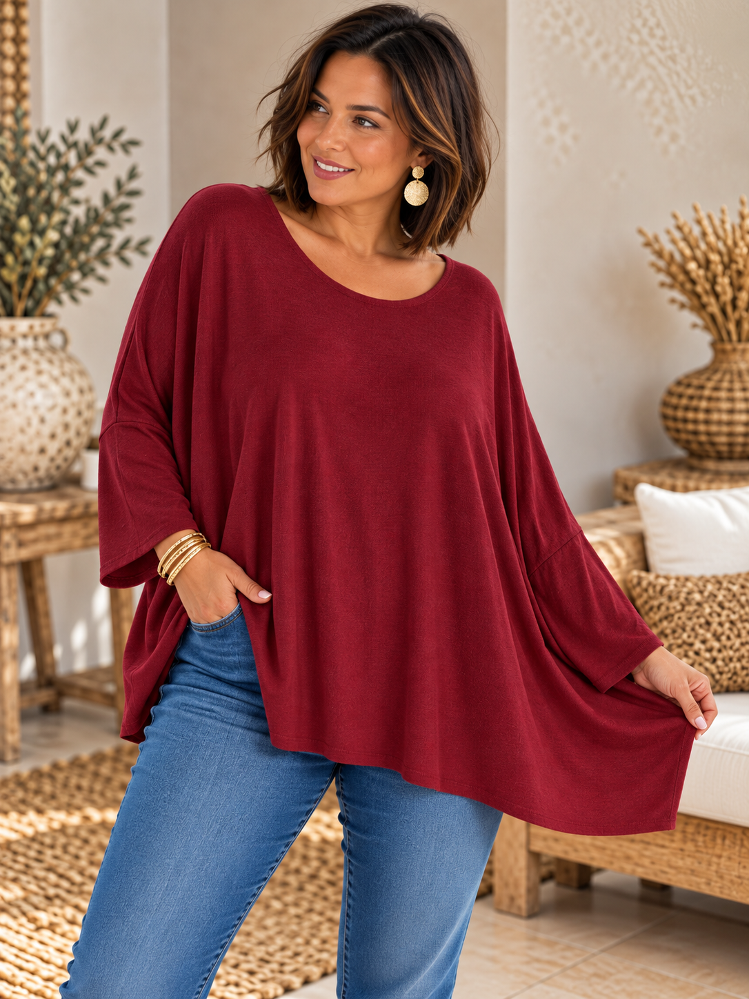 CAPRIO - PULL BORDEAUX EN MAILLE FLUIDE JUSQU'A LA TAILLE 54