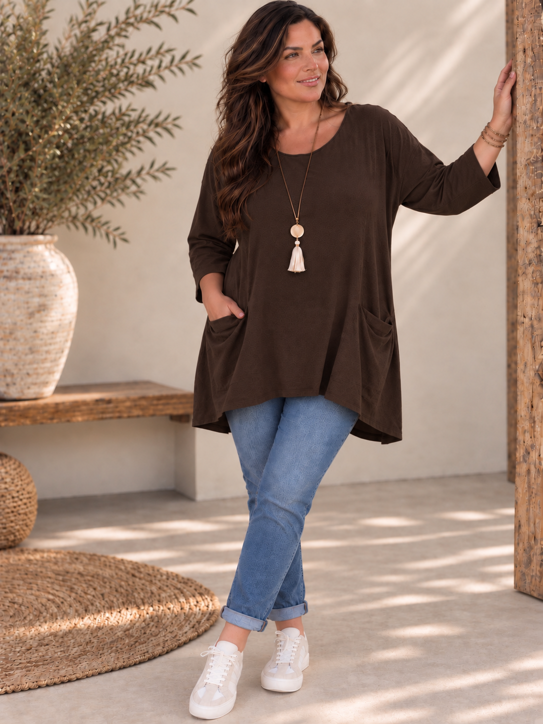 JULIE - TUNIQUE MARRON EN VELOURS MILLERAIE JUSQU'A LA TAILLE 52