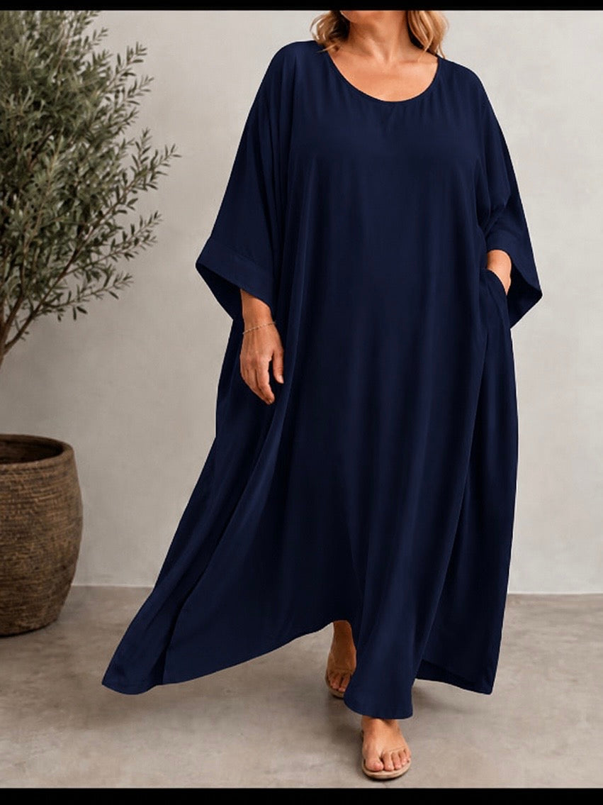 LUXURY - ROBE OVERSIZE FLUIDE MARINE JUSQU'A LA TAILLE 60