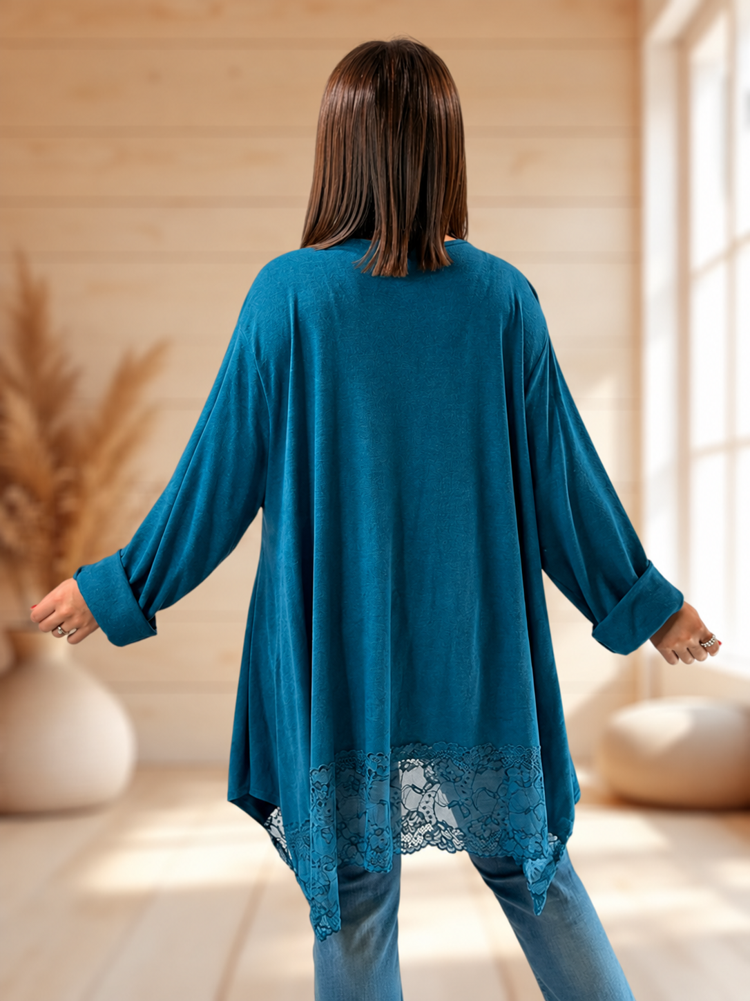 CLAUDIE - TUNIQUE BLEUE EN MAILLE JUSQU'A LA TAILLE 54