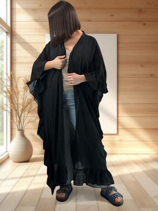 HAPINESS - KIMONO NOIR OVERSIZE JUSQU'A LA TAILLE 60