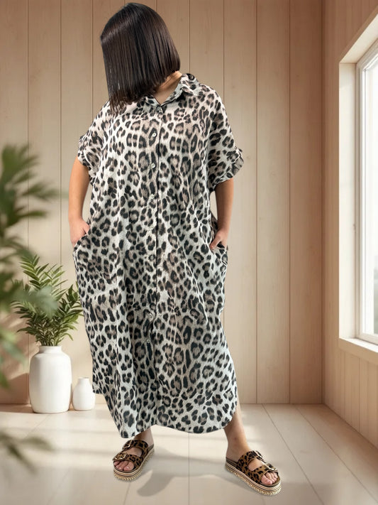 SAVANE - ROBE OVERSIZE LEOPARD JUSQU'A LA TAILLE 52/54