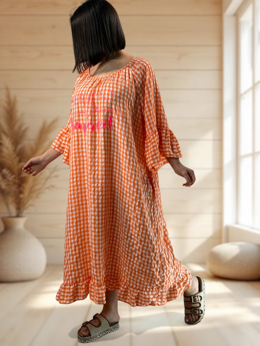 JULIA - ROBE VICHY ORANGE JUSQU'A LA TAILLE 54