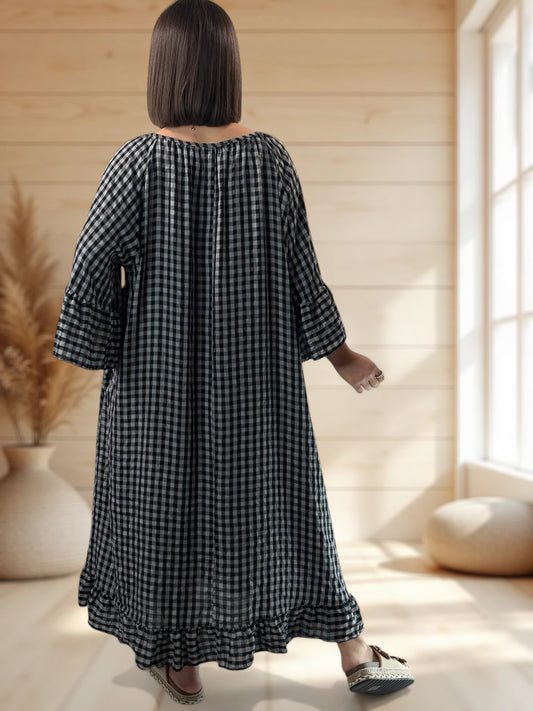 JULIA - ROBE VICHY NOIR JUSQU'A LA TAILLE 54