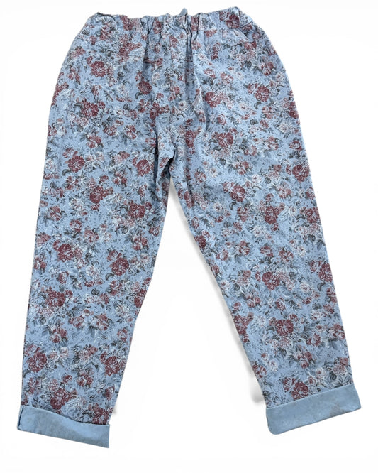 BONNY - PANTALON BLEU CIEL A FLEUR TAILLE 46/48 A 54