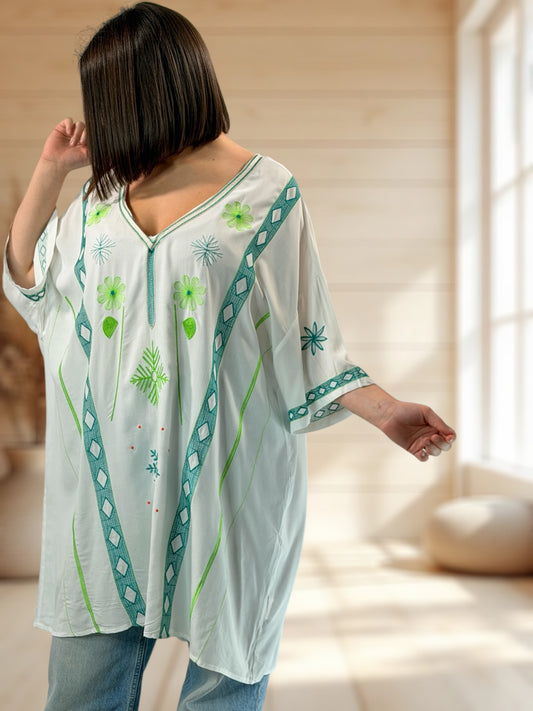 PAOLINA - TUNIQUE OVERSIZE BRODEE JUSQU'A LA TAILLE 52/54